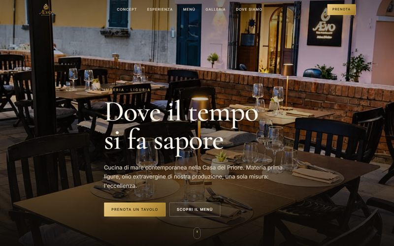 Concept di sito per il ristorante ÆVO: homepage